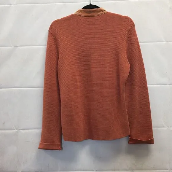 Sigrid Olsen Leather Front Silk Cotton Knit Jacket Rust Full Zip Cardigan Large - Picture 6 of 11